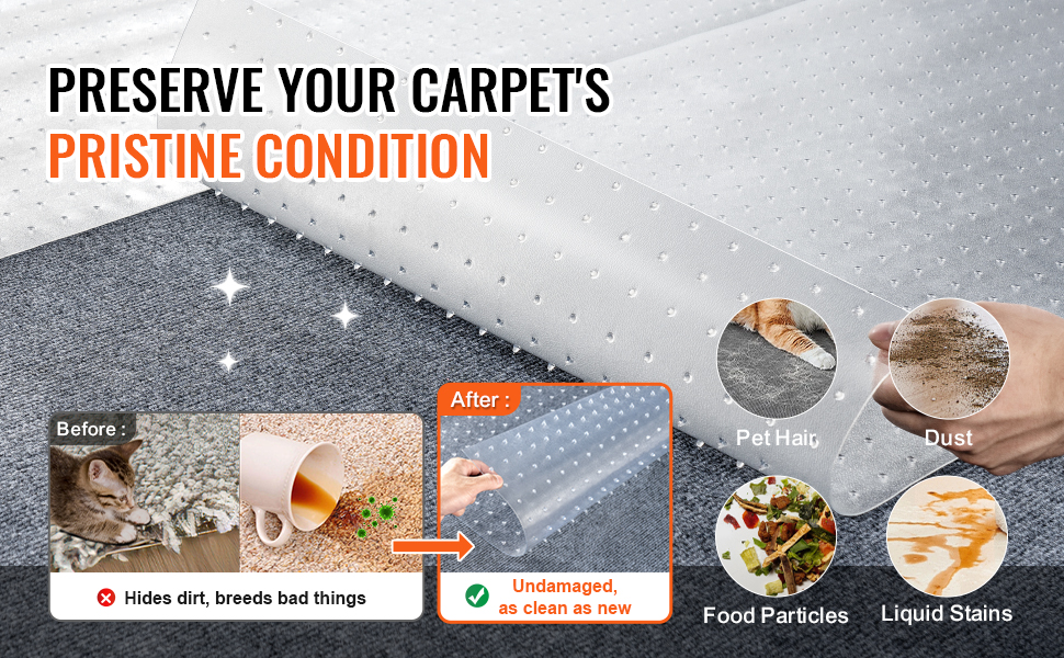 preserve carpet condition with VEVOR carpet protector for pets, eliminating pet hair, dust, and stains.