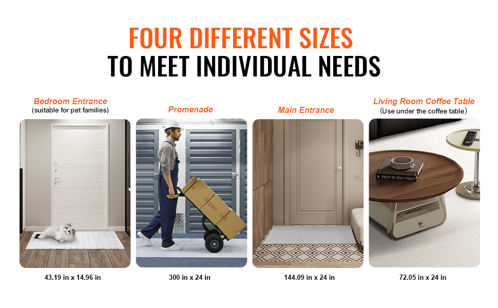 VEVOR carpet protector for pets in various sizes for bedroom, promenade, main entrance, and living room.