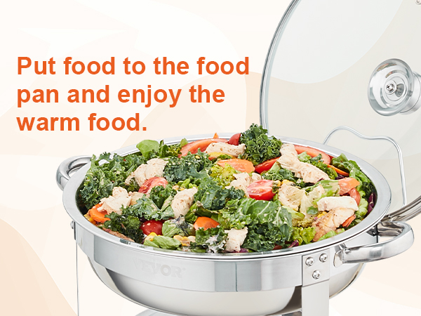 Блюдо для обжаривания VEVOR со свежим салатом и противнем готово к употреблению в теплом виде.