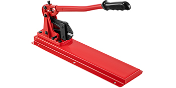 red VEVOR bench swager with a black handle on a sturdy base.
