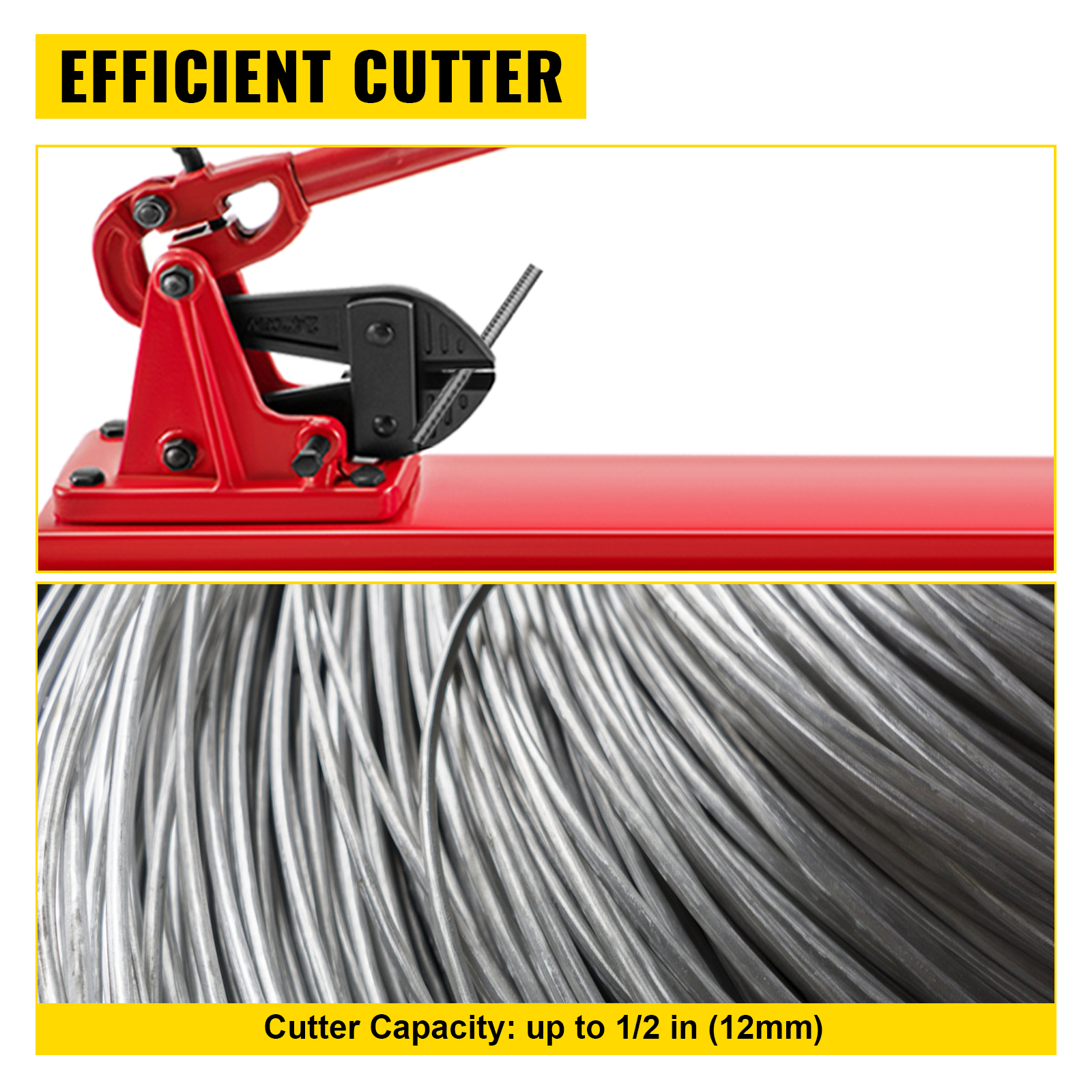 VEVOR bench swager cutting wire efficiently with up to 1/2 in (12mm) capacity.