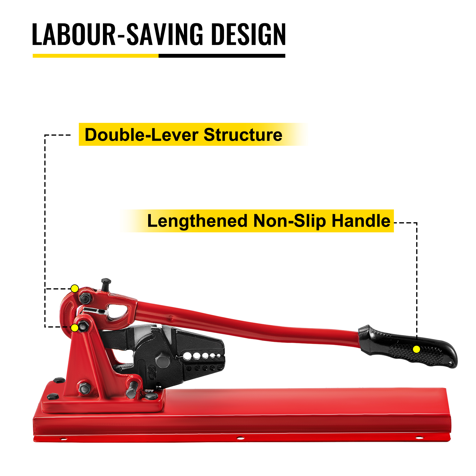 VEVOR bench swager with double-lever structure and lengthened non-slip handle.