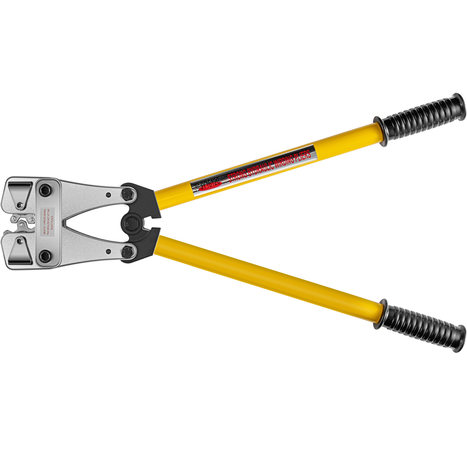 VEVOR battery cable crimper with yellow handles and black grips.