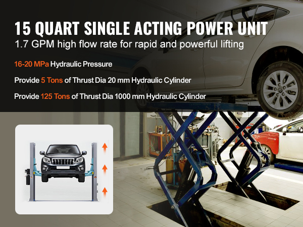 15 quart single-acting power unit for car lift, featuring 1.7 gpm flow rate, VEVOR hydraulic pump