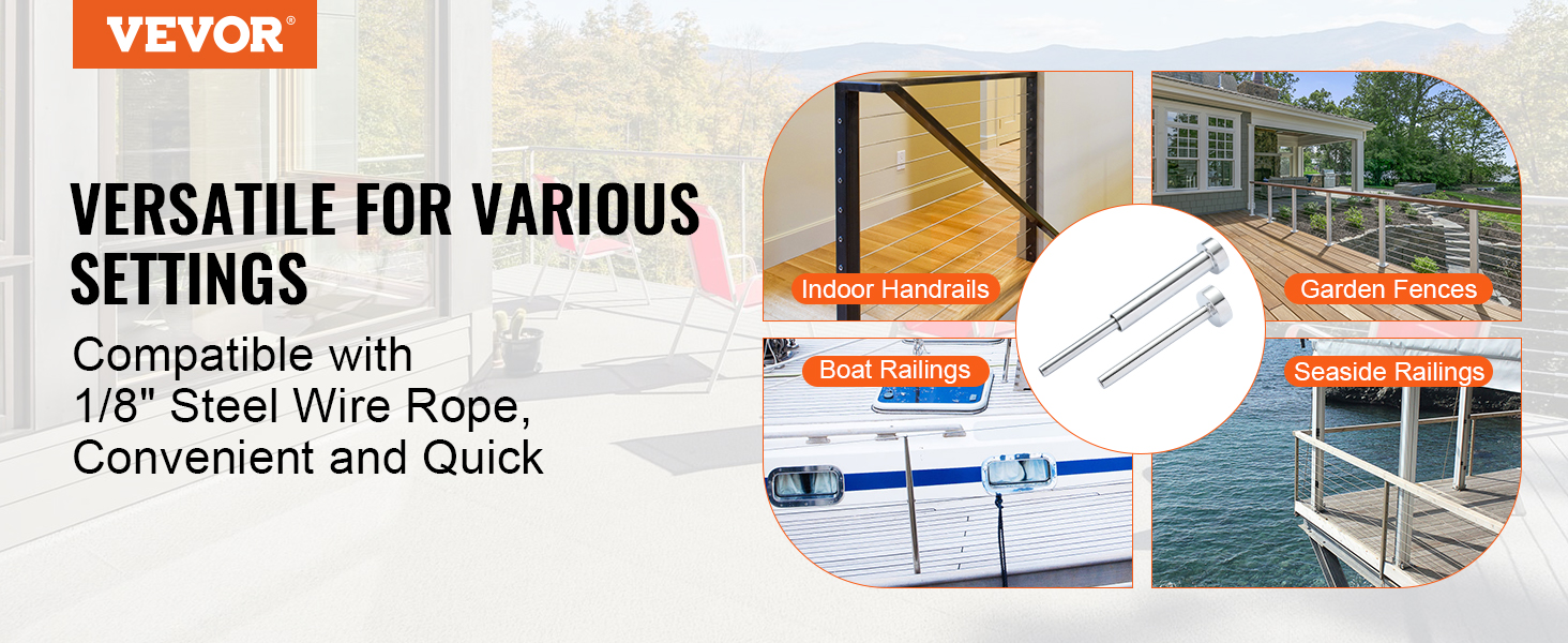 VEVOR cable railing kit for indoor handrails, garden fences, boat railings, and seaside railings.