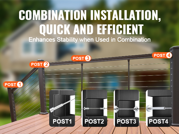 VEVOR cable railing kit installation with labeled posts, enhancing stability and efficiency.