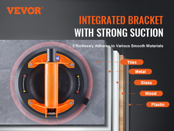 VEVOR glass suction cup with strong suction for tiles, metal, glass, wood, and plastic surfaces.