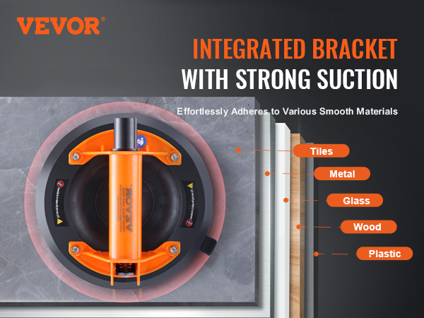 VEVOR glass suction cup for tiles, metal, glass, wood, and plastic surfaces with strong suction.