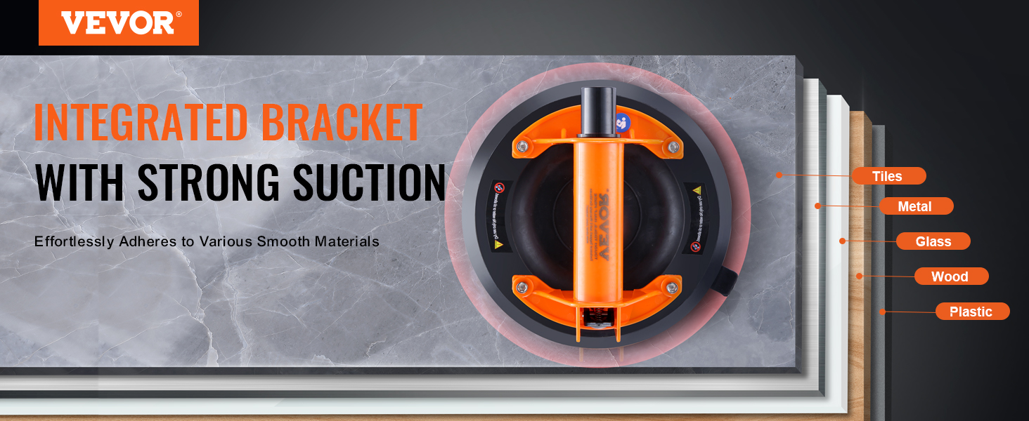 VEVOR glass suction cup for tiles, metal, glass, wood, and plastic surfaces with strong suction.