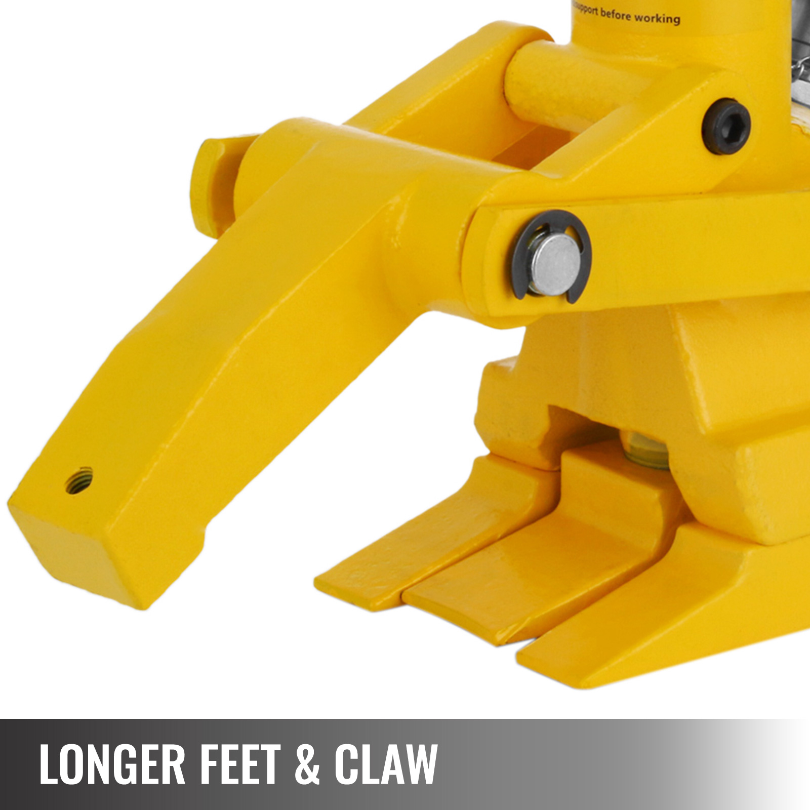 VEVOR bead breaker with longer feet and claw in yellow.
