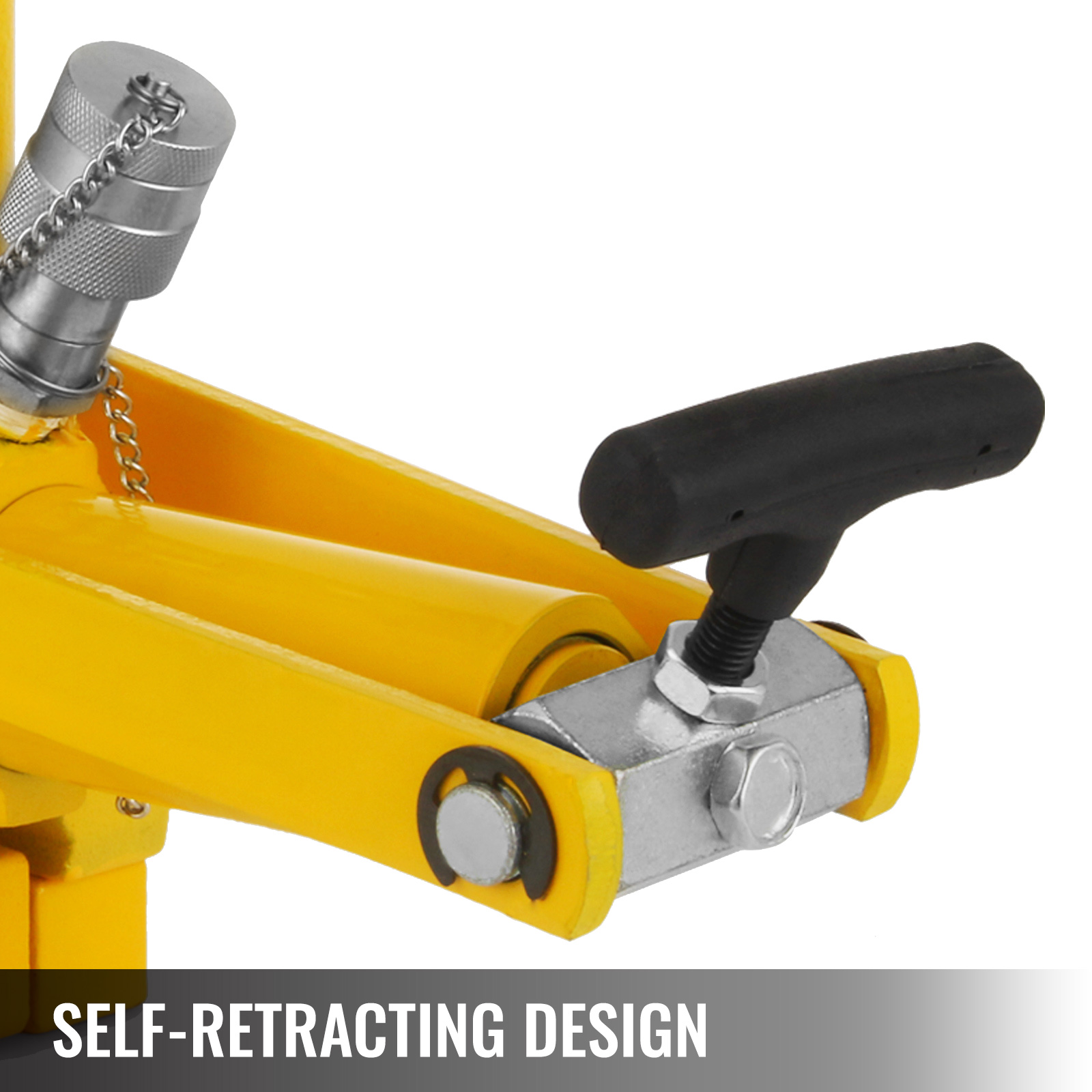 VEVOR bead breaker with self-retracting design in yellow and black.
