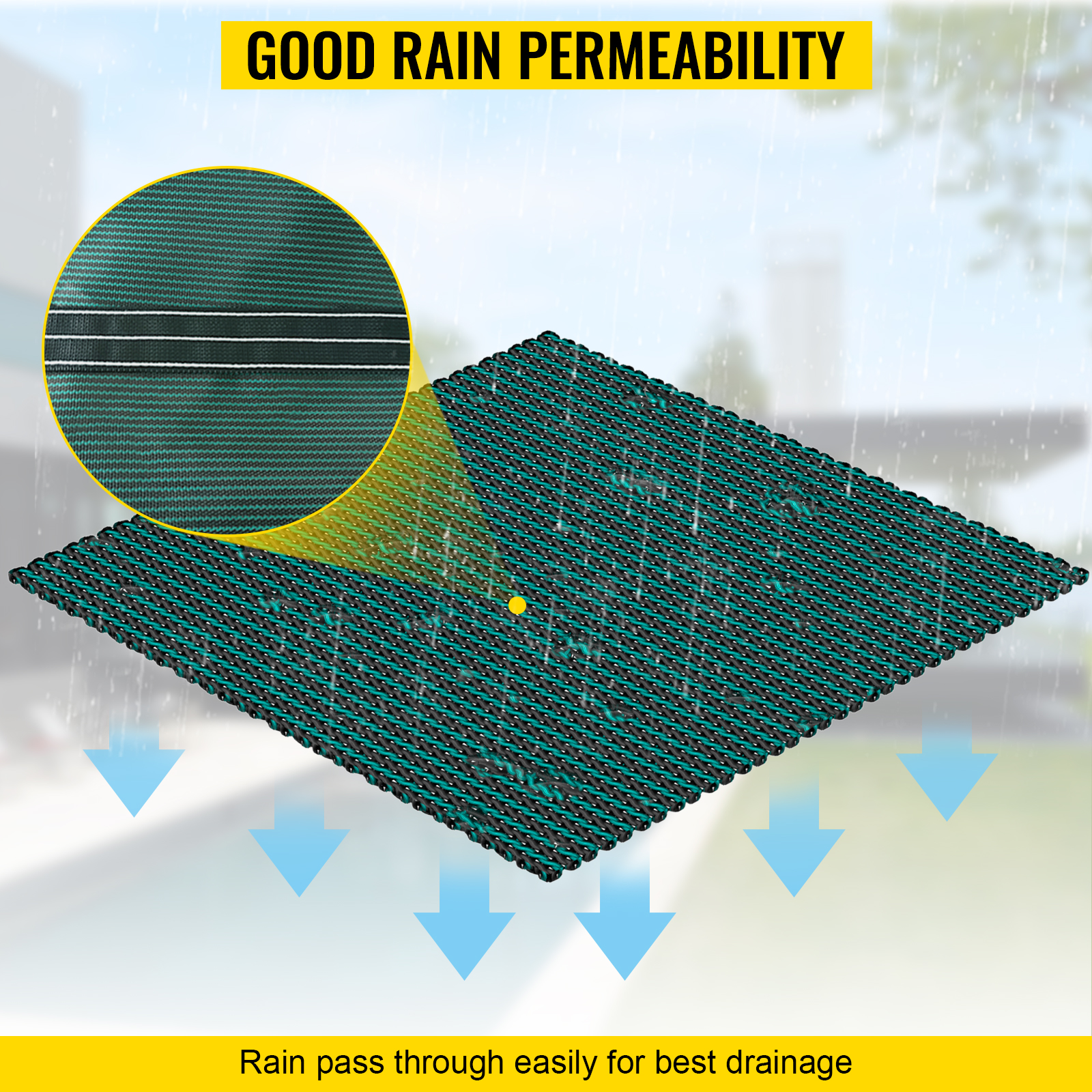 VEVOR pool safety cover with good rain permeability for effective drainage.