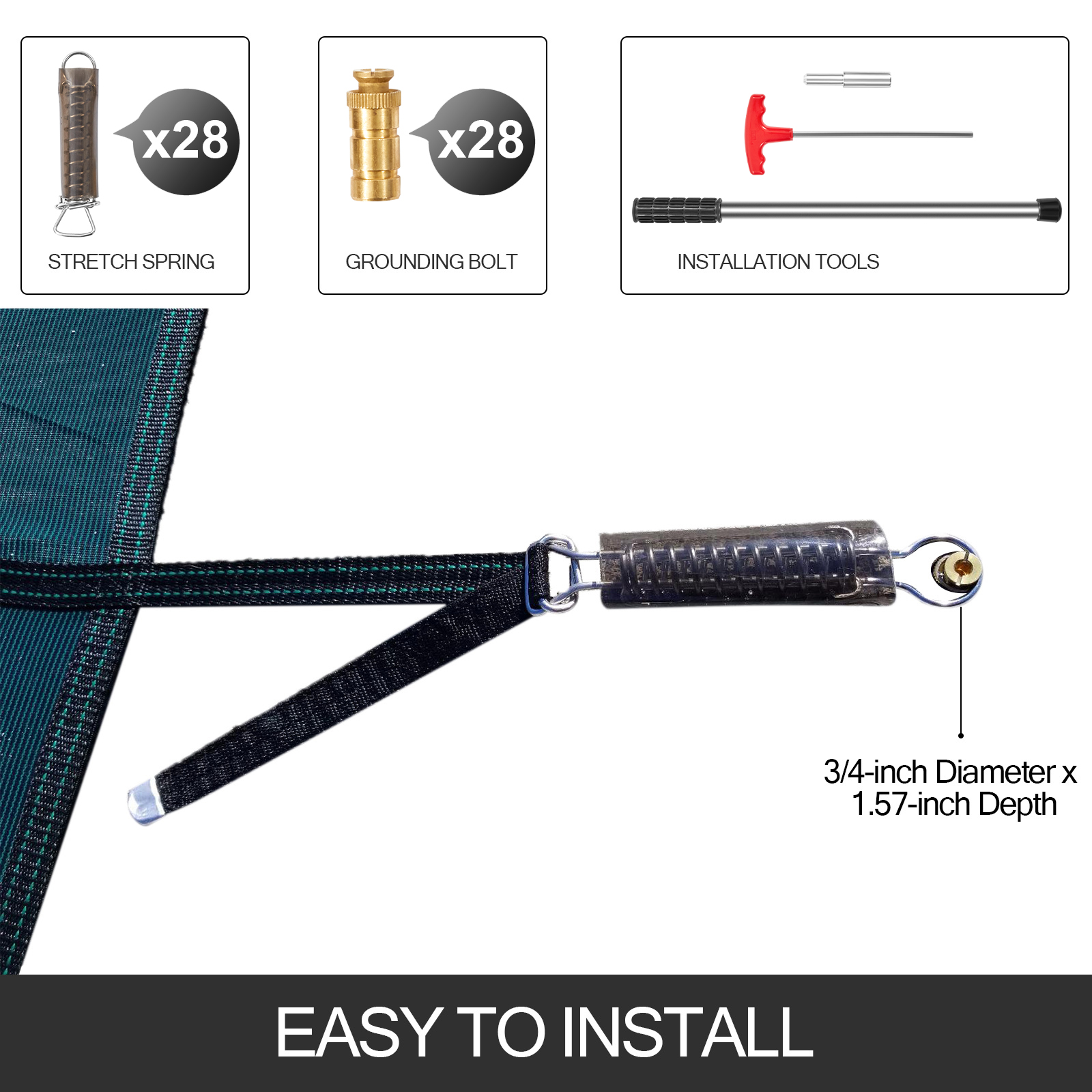 VEVOR pool safety cover installation kit with springs, bolts, and tools.