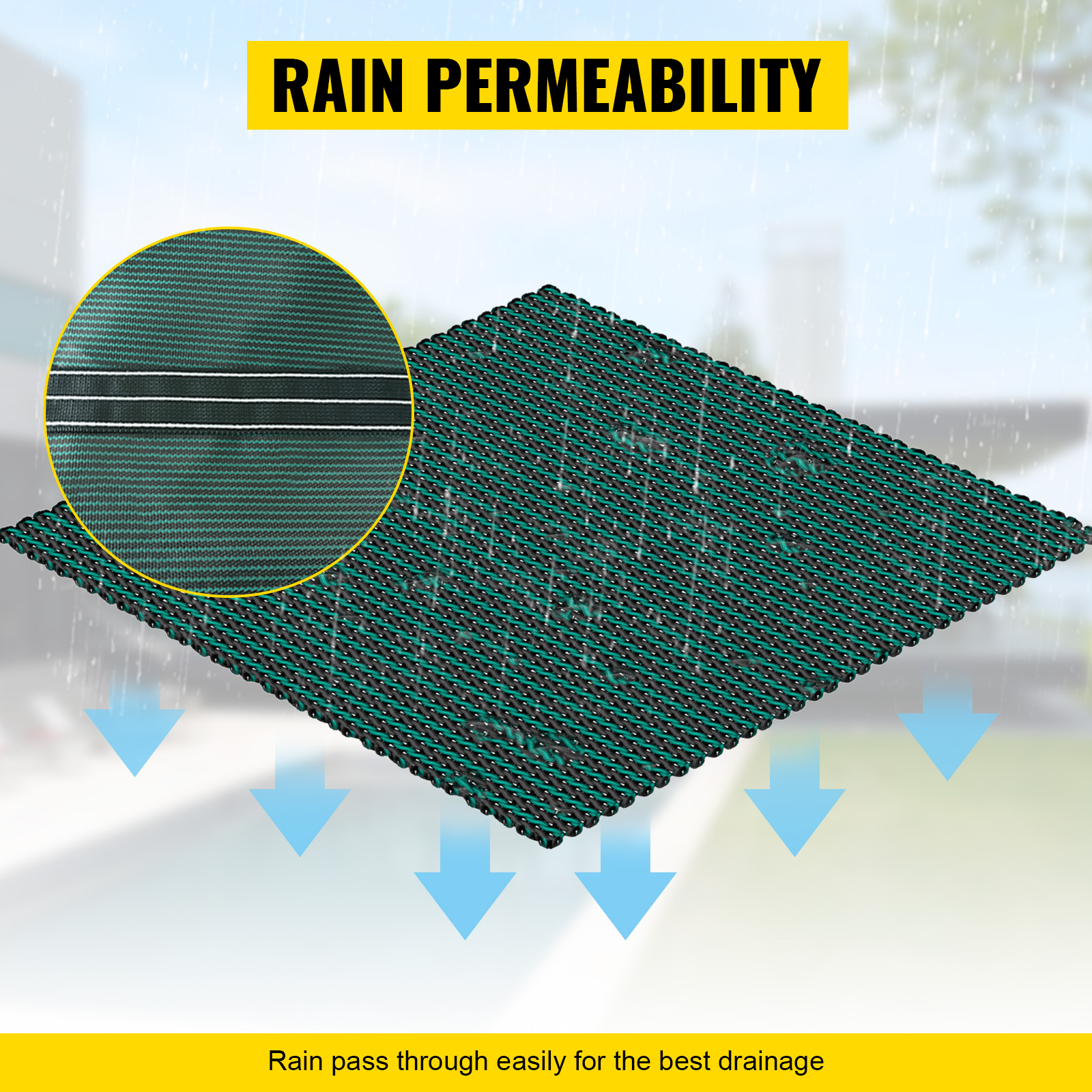 VEVOR pool safety cover with rain permeability for superior drainage.