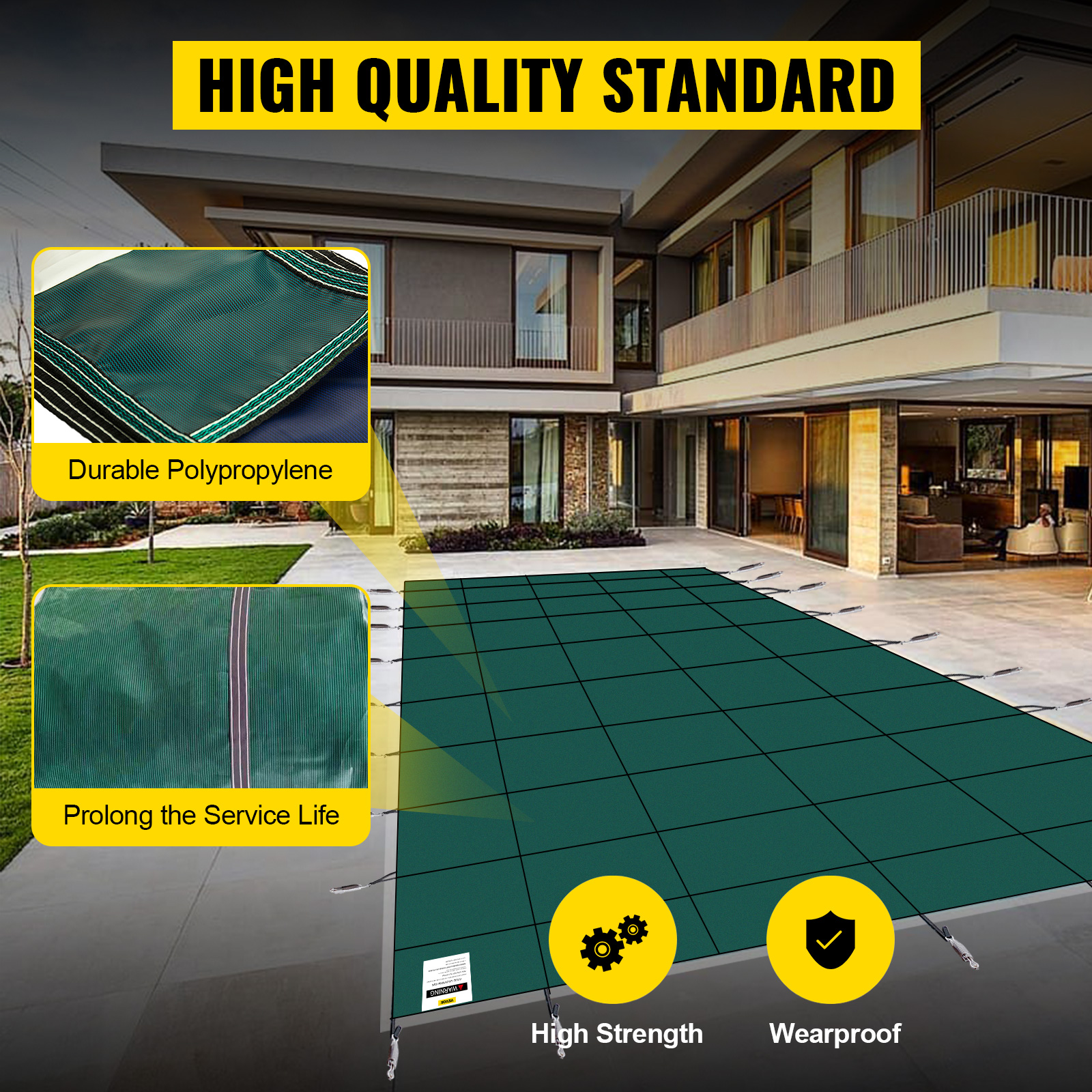 VEVOR pool safety cover with durable polypropylene for prolonged service life.