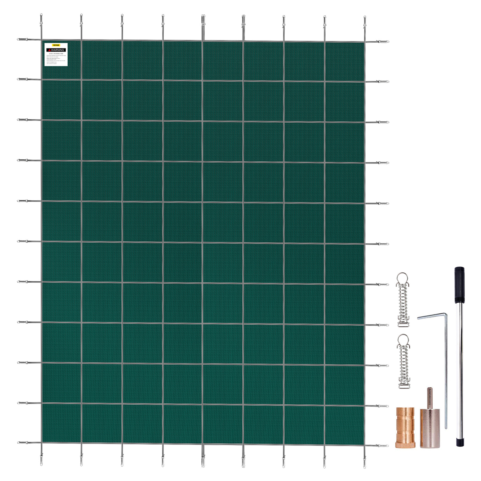 VEVOR pool safety cover with installation accessories on a white background.
