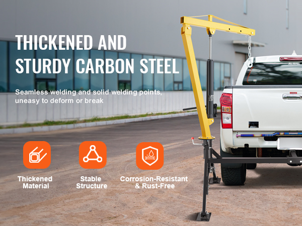 thickened carbon steel, seamless welding VEVOR hydraulic pickup truck crane mounted on white truck.