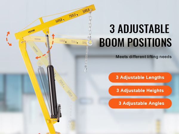 VEVOR hydraulic pickup truck crane with 3 adjustable boom positions for different lifting needs.