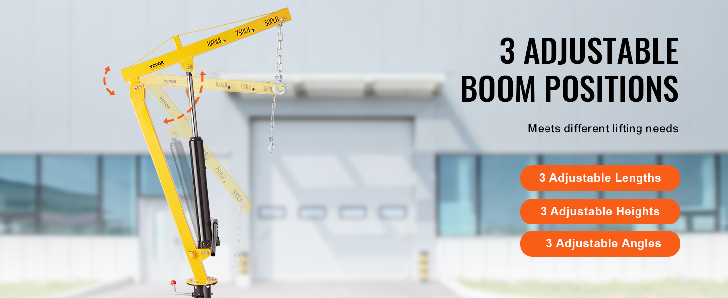 VEVOR hydraulic pickup truck crane with 3 adjustable boom positions for different lifting needs.