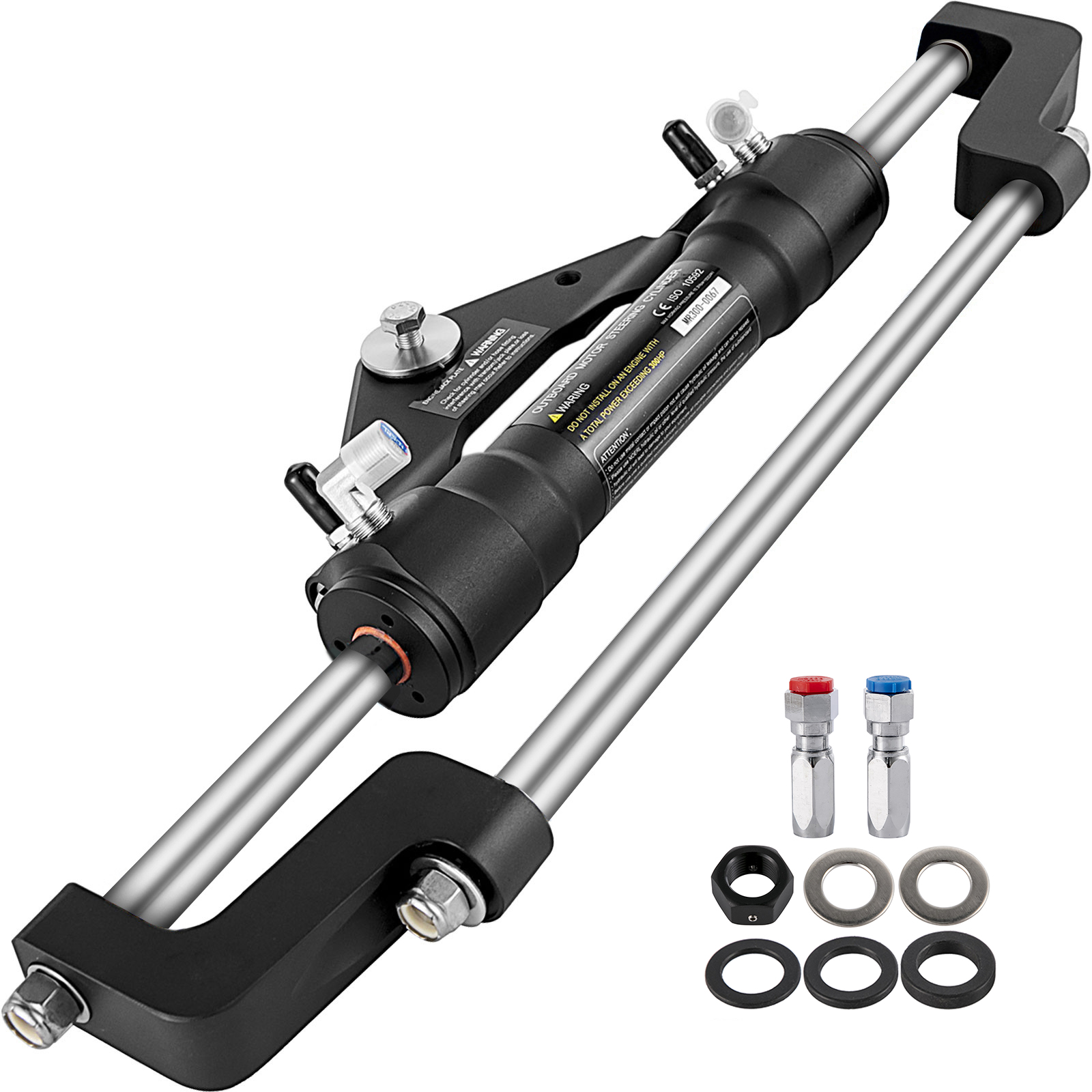 VEVOR hydraulic steering cylinder with mounting brackets, bolts, and connectors.