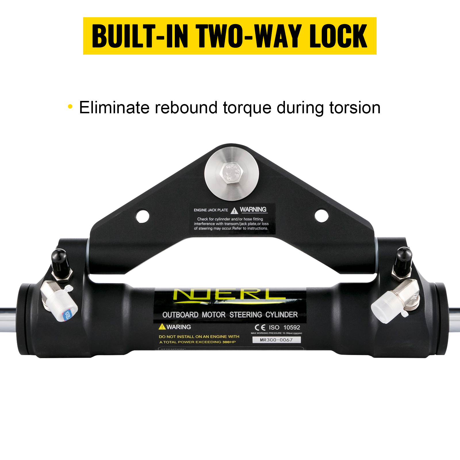 VEVOR hydraulic steering cylinder with built-in two-way lock to eliminate rebound torque.