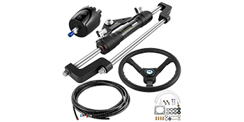 VEVOR hydraulic boat steering kit components on white background, including steering wheel.