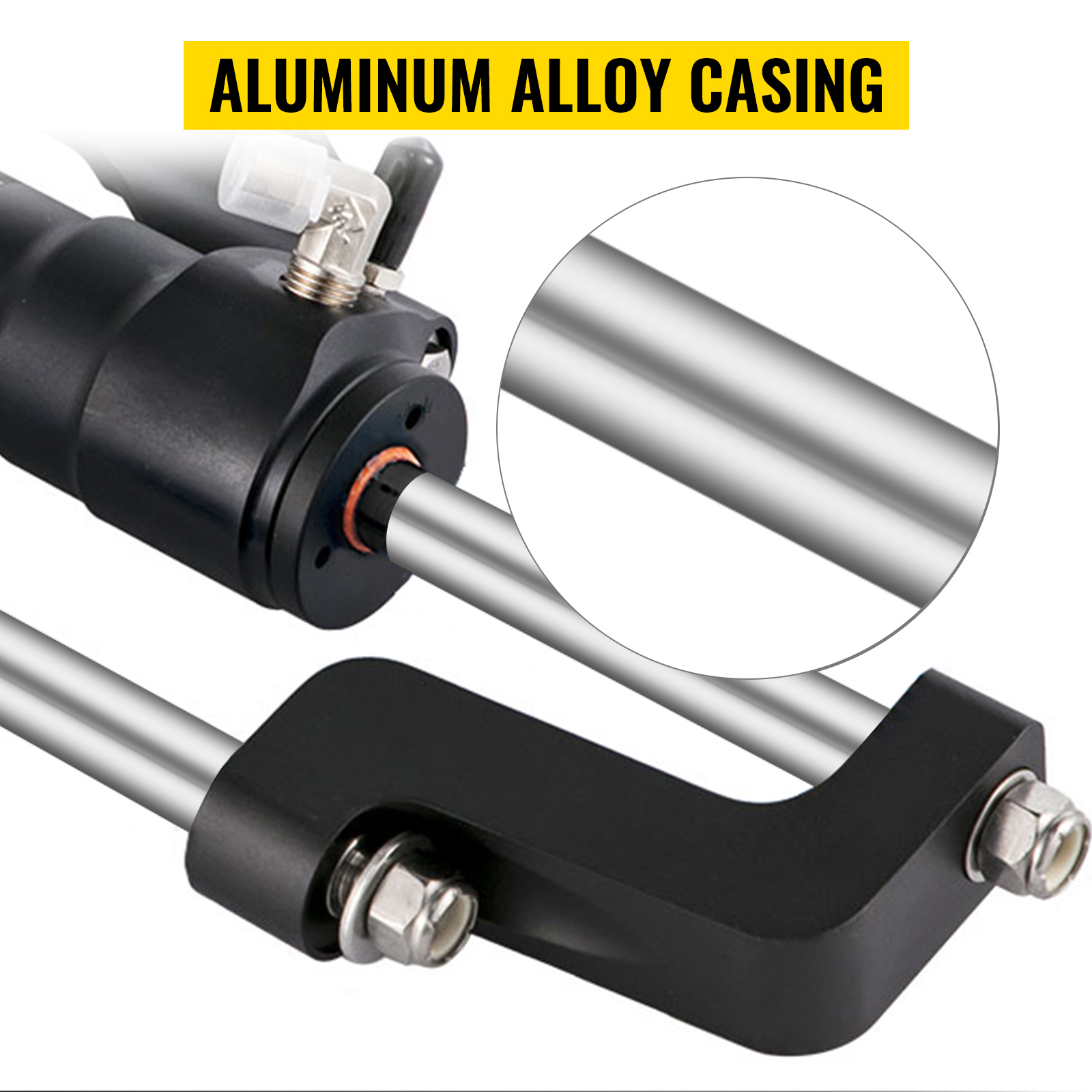 VEVOR hydraulic boat steering kit with durable aluminum alloy casing and close-up detail