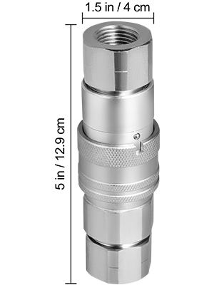 VEVOR skid steer hydraulic quick connect in silver, 5in tall, 1.5in diameter.