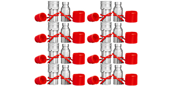 arranged set of VEVOR skid steer hydraulic quick connect fittings with red caps.