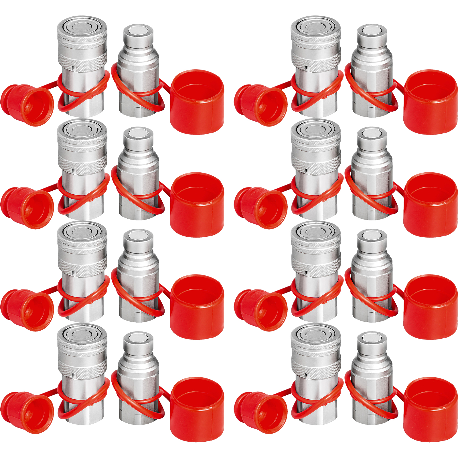 VEVOR skid steer hydraulic quick connect fittings with red protective caps.