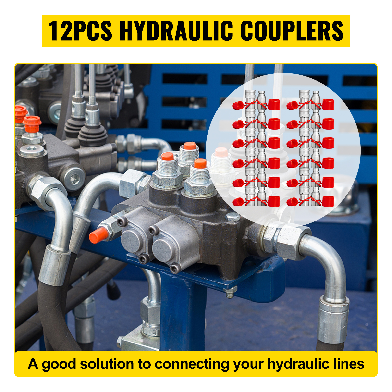 12pcs hydraulic couplers with connected lines, VEVOR skid steer hydraulic quick connect