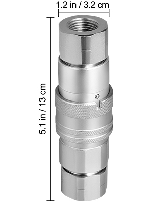 VEVOR hydraulic quick connect, 5.1 in/13 cm length, 1.2 in/3.2 cm width.