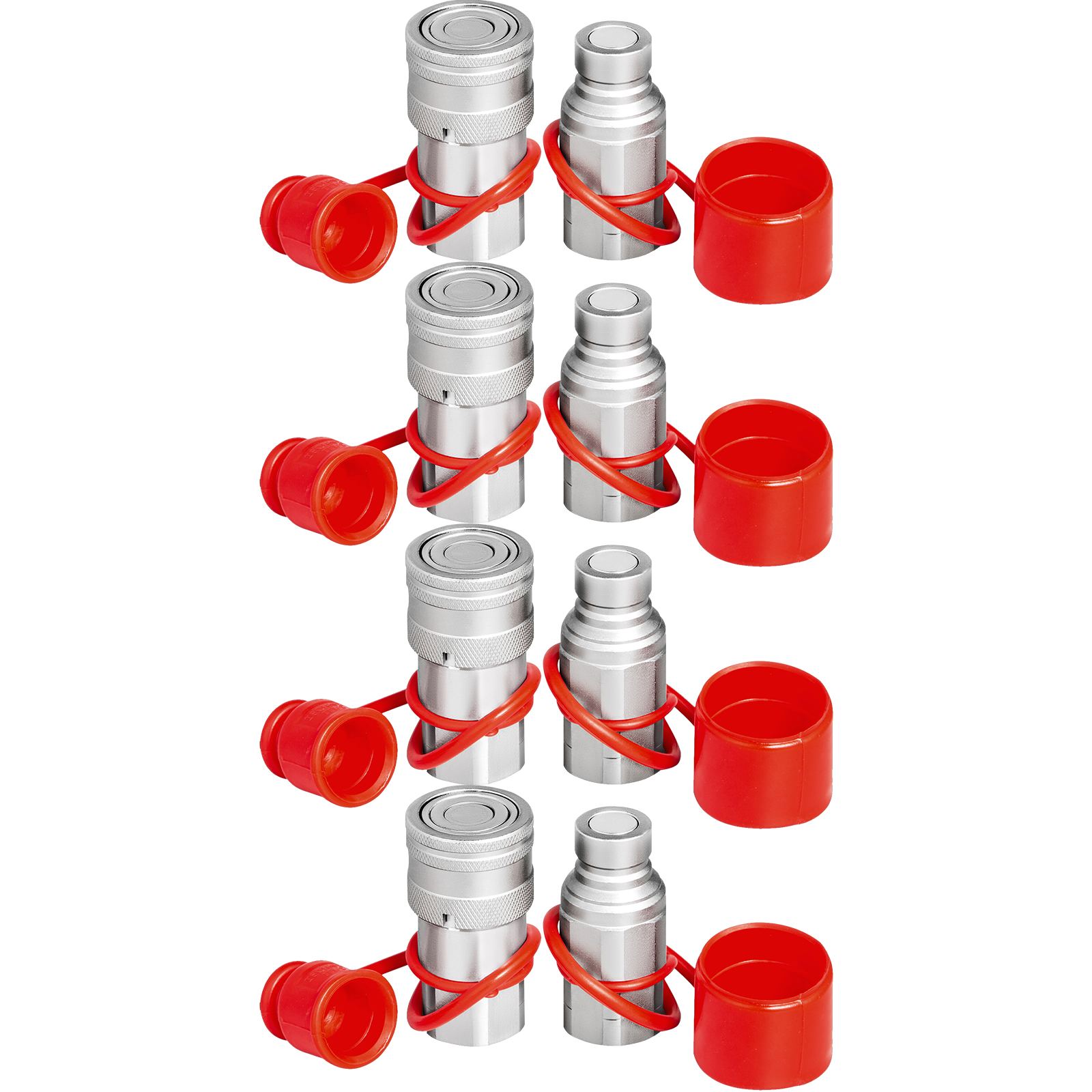 VEVOR hydraulic quick connect set with red plastic caps in pairs.