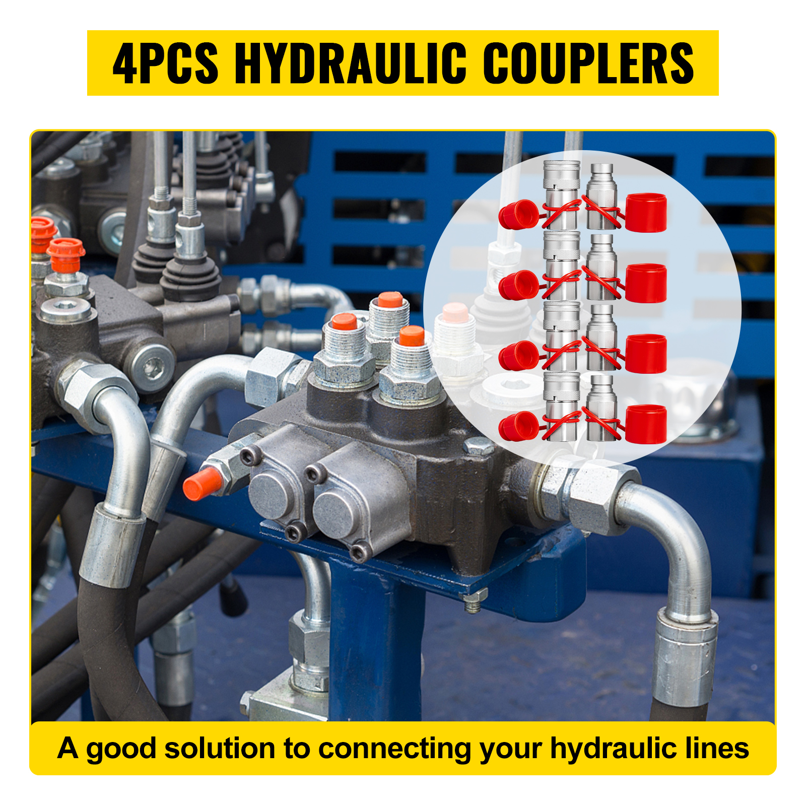 4pcs hydraulic couplers system with VEVOR hydraulic quick connect fittings.