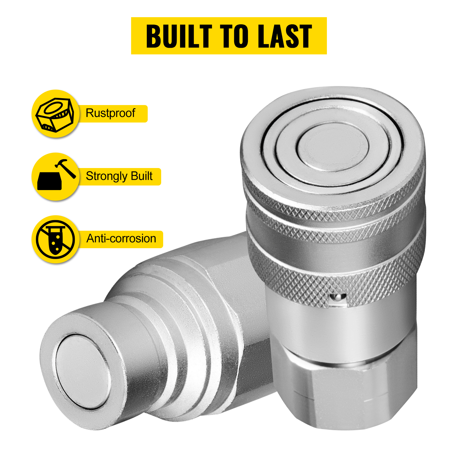 VEVOR hydraulic quick connect, rustproof, strongly built, and anti-corrosion.
