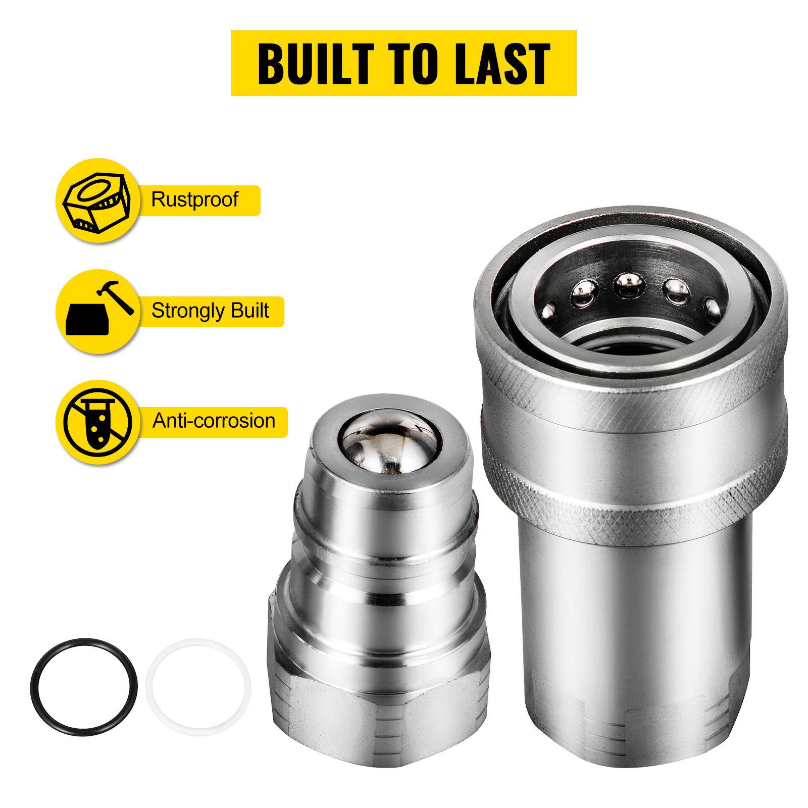 VEVOR hydraulic couplers, rustproof and anti-corrosion with strong build quality. built to last.