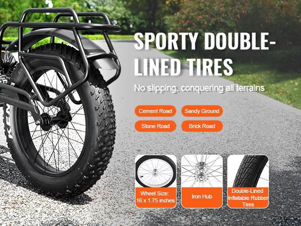 sporty double-lined tires for VEVOR bike cargo trailer, perfect for all terrains: cement, sandy, stone, brick.