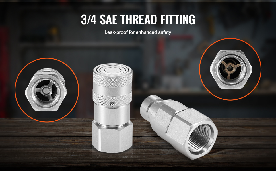 3/4 sae thread fitting VEVOR hydraulic couplers, leak-proof design for enhanced safety.
