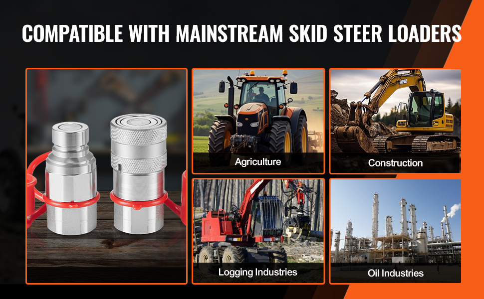 compatible with skid steer loaders, VEVOR hydraulic couplers for agriculture, construction, logging, oil industries