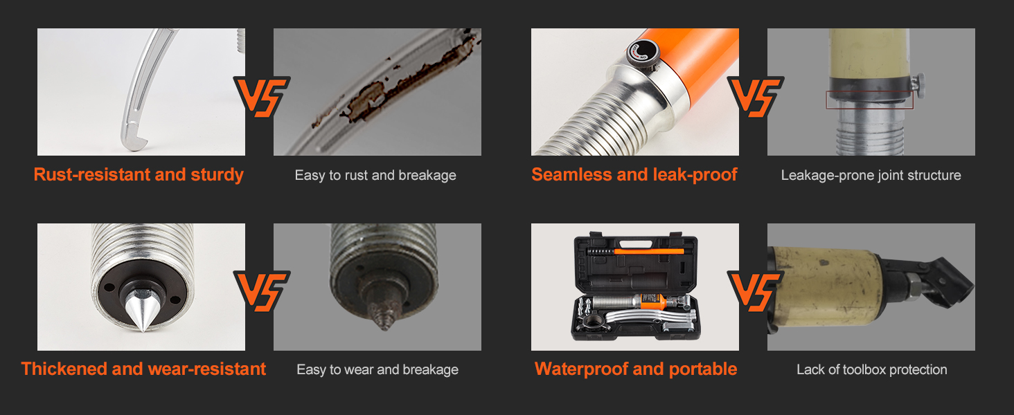 VEVOR hydraulic gear puller: rust-resistant, seamless, wear-resistant, waterproof, and portable features.