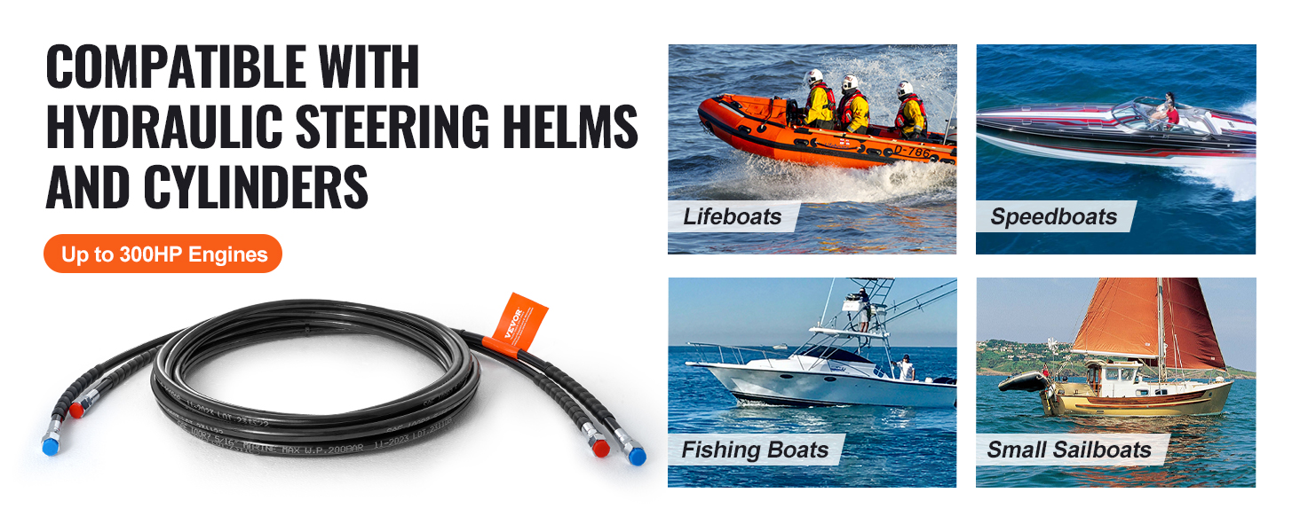 VEVOR hydraulic steering hose compatible with lifeboats, speedboats, fishing boats, small sailboats.