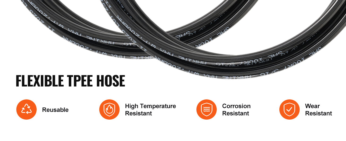 flexible tpee hose with high temperature, corrosion, and wear resistance; reusable for multiple uses.