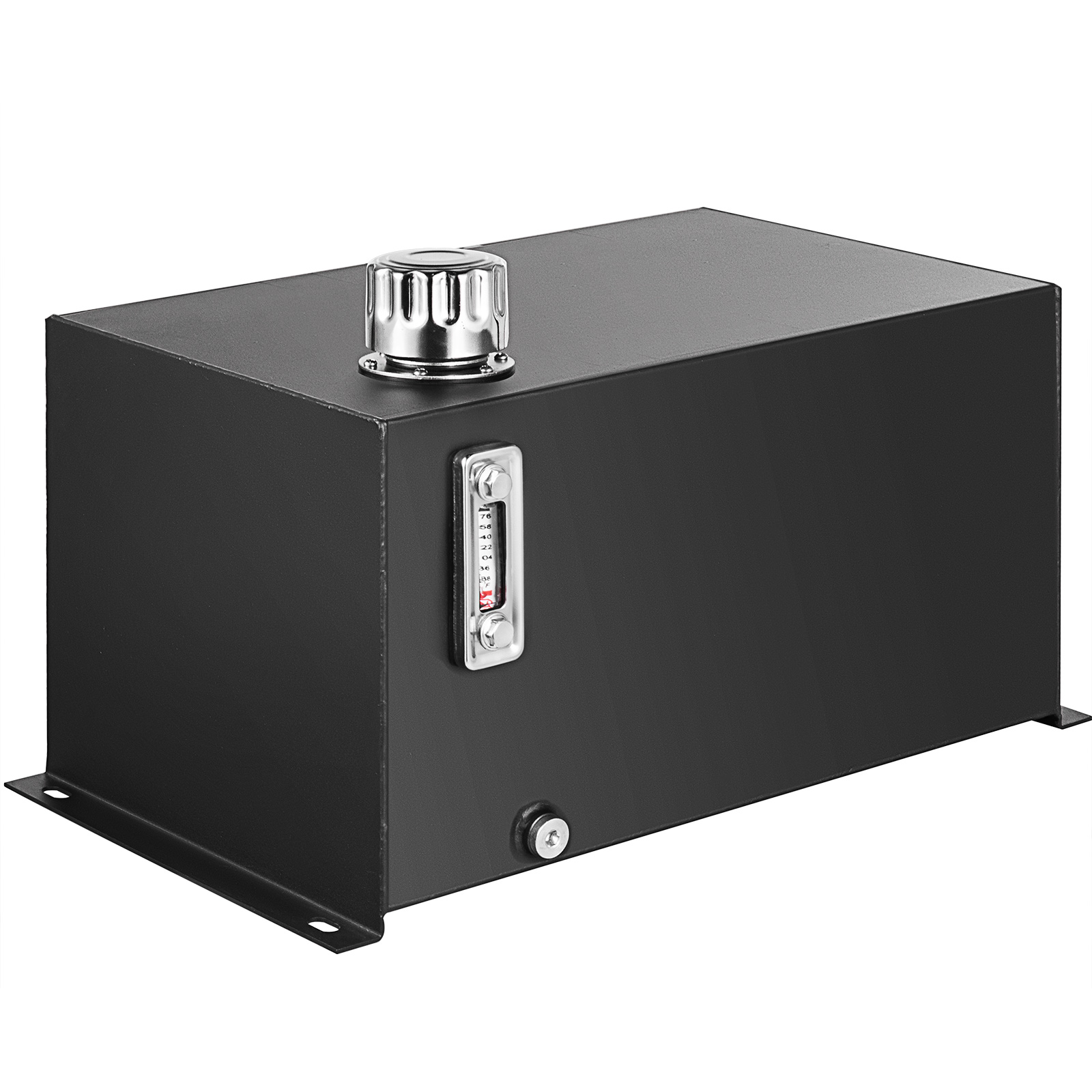 black VEVOR hydraulic fluid tank with chrome cap and level gauge.