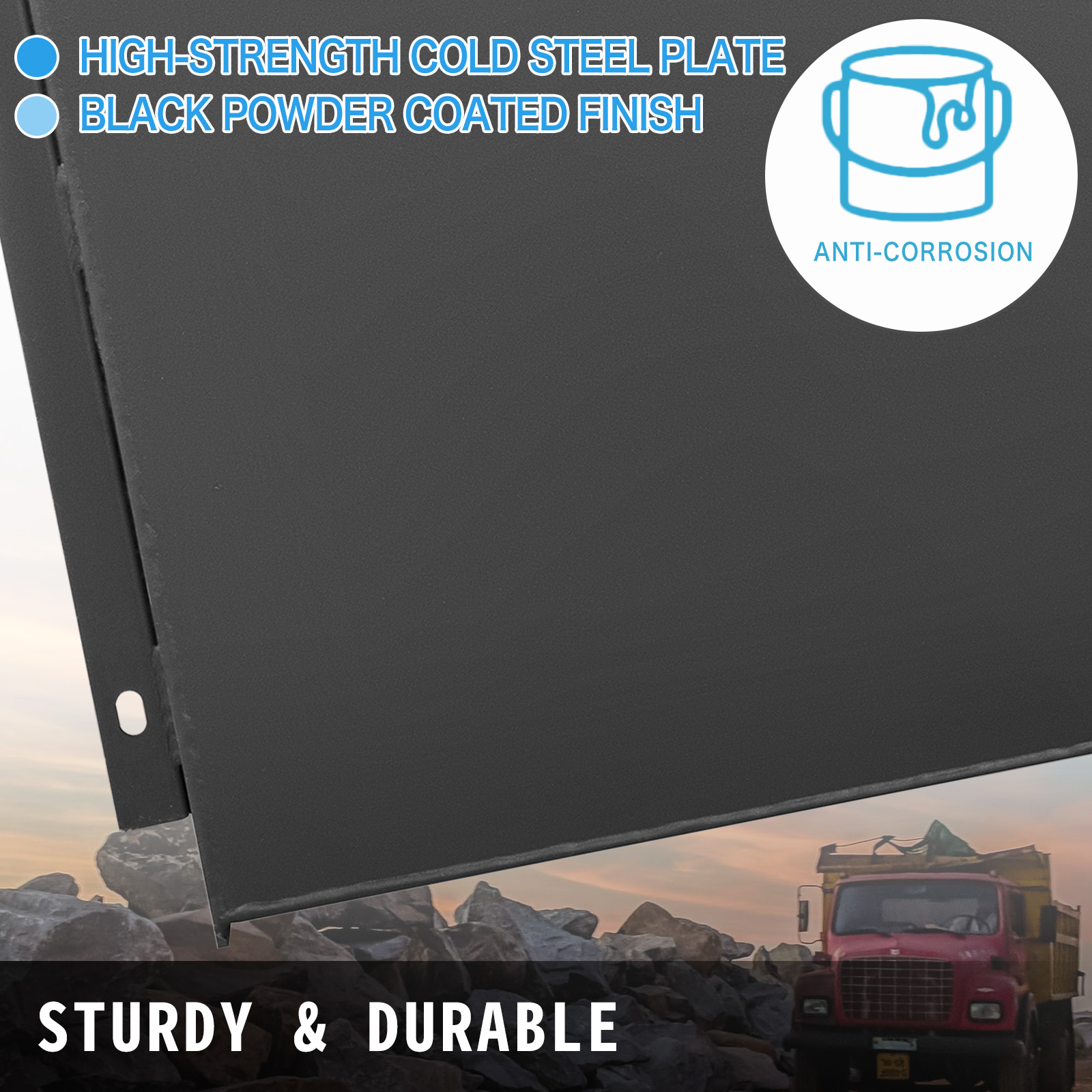 sturdy VEVOR hydraulic oil tank with black powder-coated steel plate.
