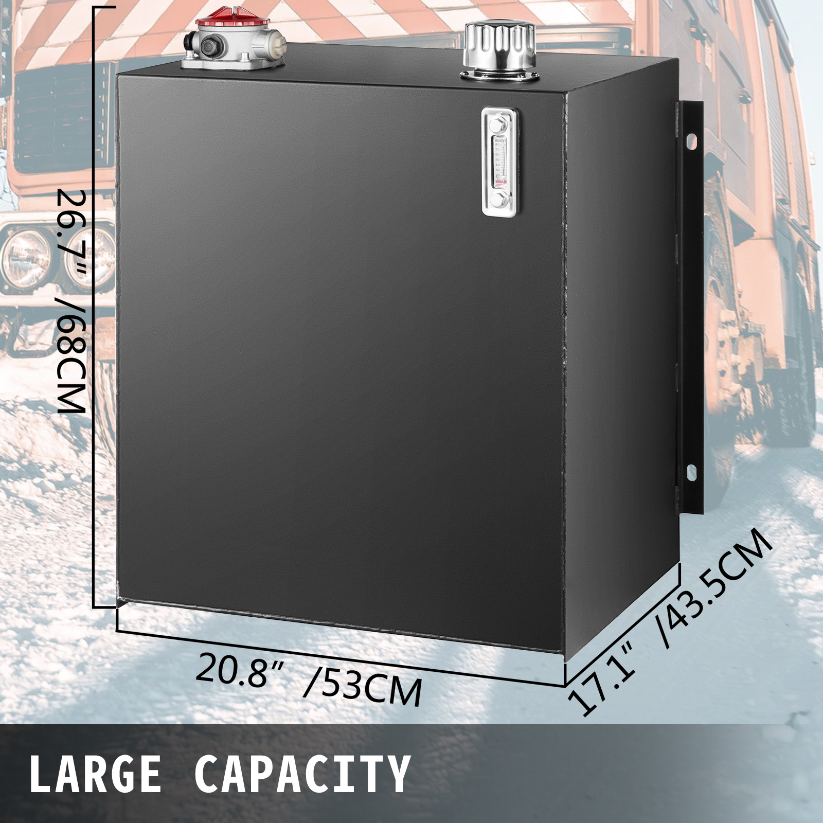 VEVOR hydraulic oil tank with dimensions 26.7