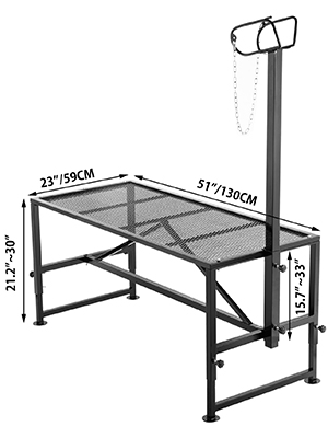 VEVOR livestock trimming stand featuring dimensions and head restraint chain.