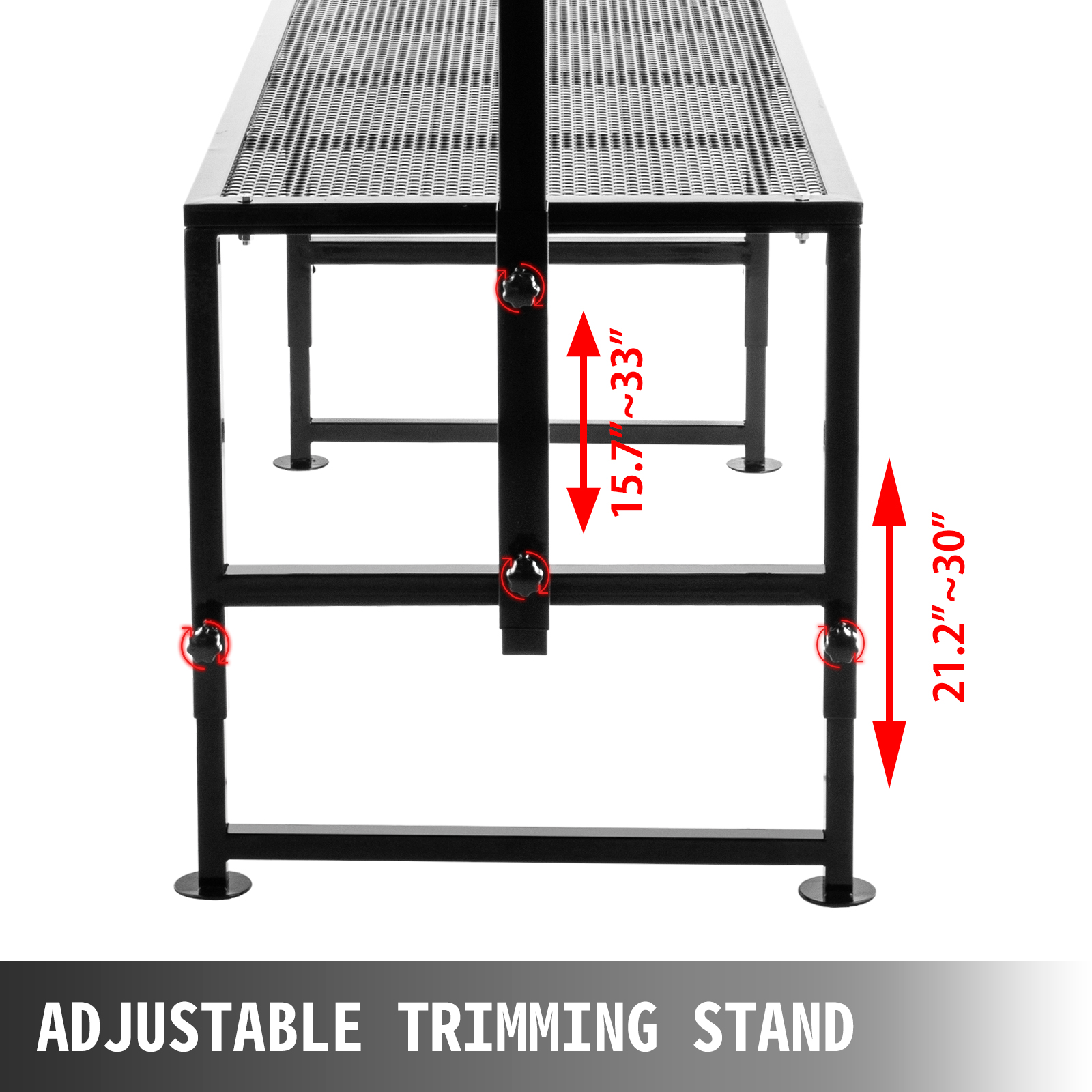 adjustable VEVOR livestock trimming stand with height measurements highlighted.