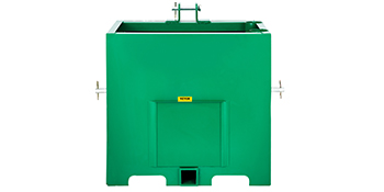 green VEVOR 3 point ballast box with yellow label and mounting brackets.