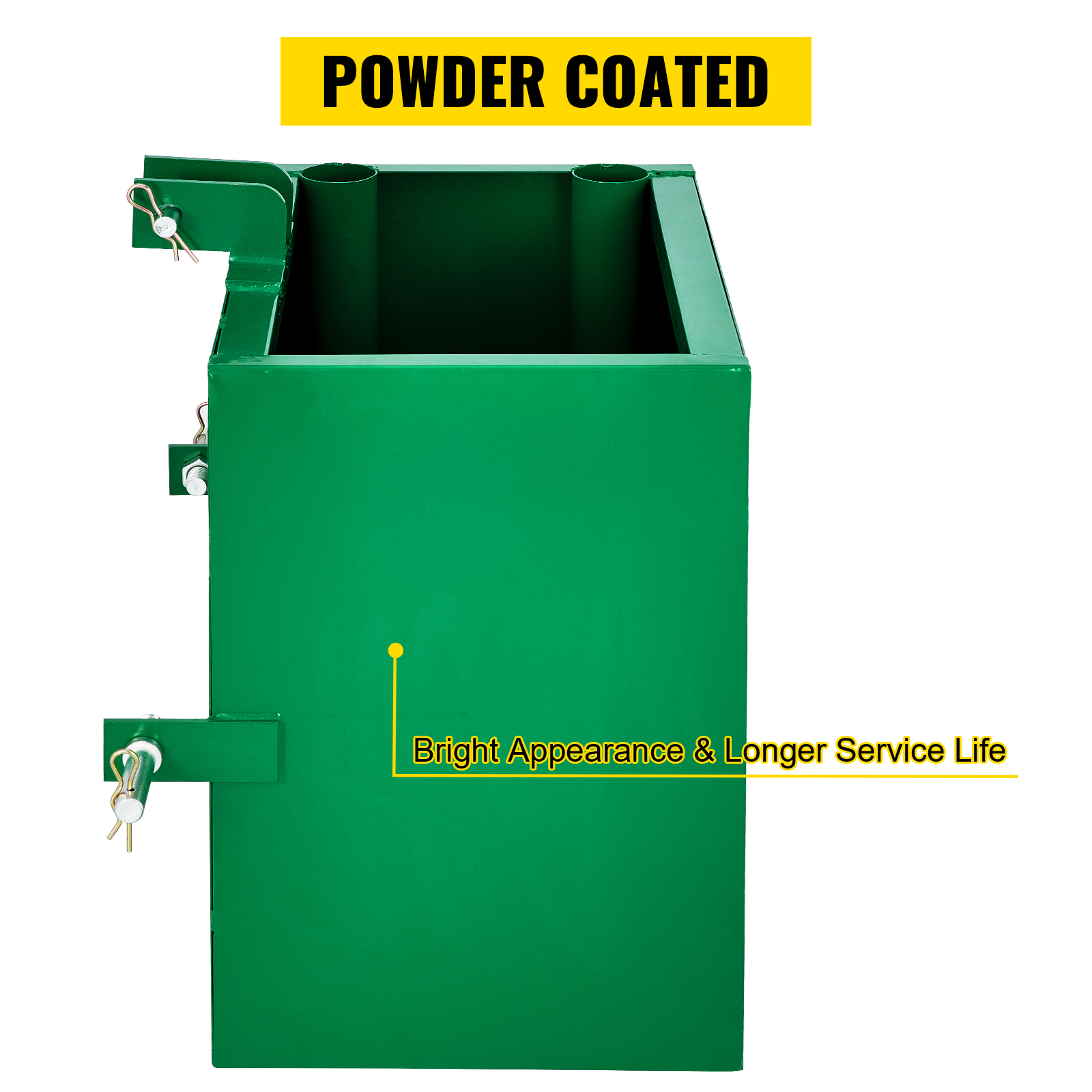 VEVOR 3 point ballast box, green with powder-coated finish.