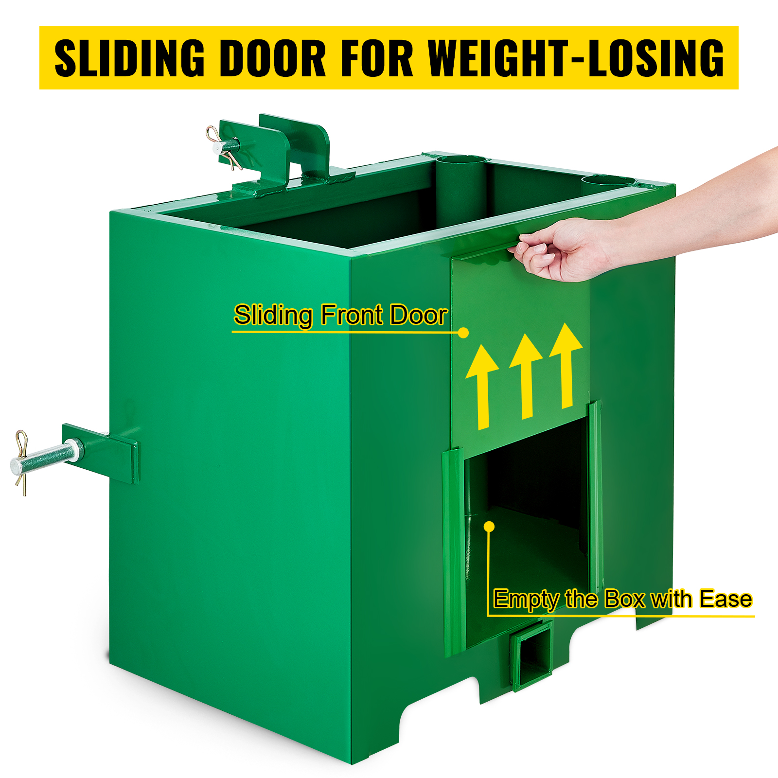 VEVOR 3 point ballast box with sliding front door for easy emptying.